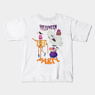 Spooktacular Halloween Party: Raven, Ghost, Witch's Cauldron, Scarecrow, Candy Treats - Happy Halloween Kids T-Shirt